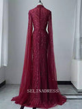 Chic Mermaid High Neck Long Sleeve Beaded Prom Dresses Elegant Evening Dress TKL3088|Selinadress