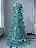 Chic Mermaid Long Sleeve Beaded Prom Dresses Elegant Evening Dress TKL3080|Selinadress