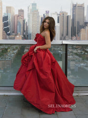 Chic Sweetheart Taffeta Red Prom Dresses Elegant Long Formal Evening Gowns SEW0189|Selinadress