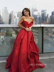 Chic Sweetheart Taffeta Red Prom Dresses Elegant Long Formal Evening Gowns SEW0189|Selinadress