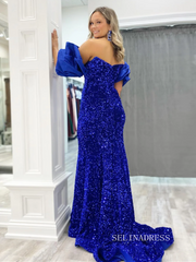 Chic Mermaid Royal Blue Long Prom Dresses Elegant Sequins Cheap Evening Dress lpk143|Selinadress