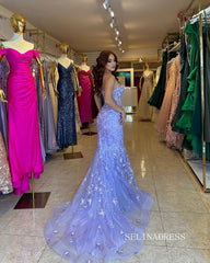 Chic Mermaid Strapless Lavender Long Prom Dresses Elegant Evening Dress sew03345|Selinadress