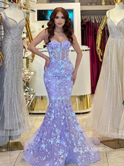 Chic Mermaid Strapless Lavender Long Prom Dresses Elegant Evening Dress sew03345|Selinadress