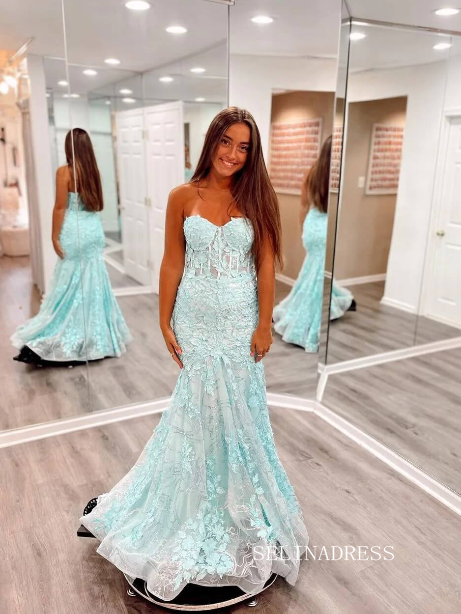 Chic Mermaid Sweetheart Long Prom Dresses Appliques Evening Party Dress sew0211|Selinadress