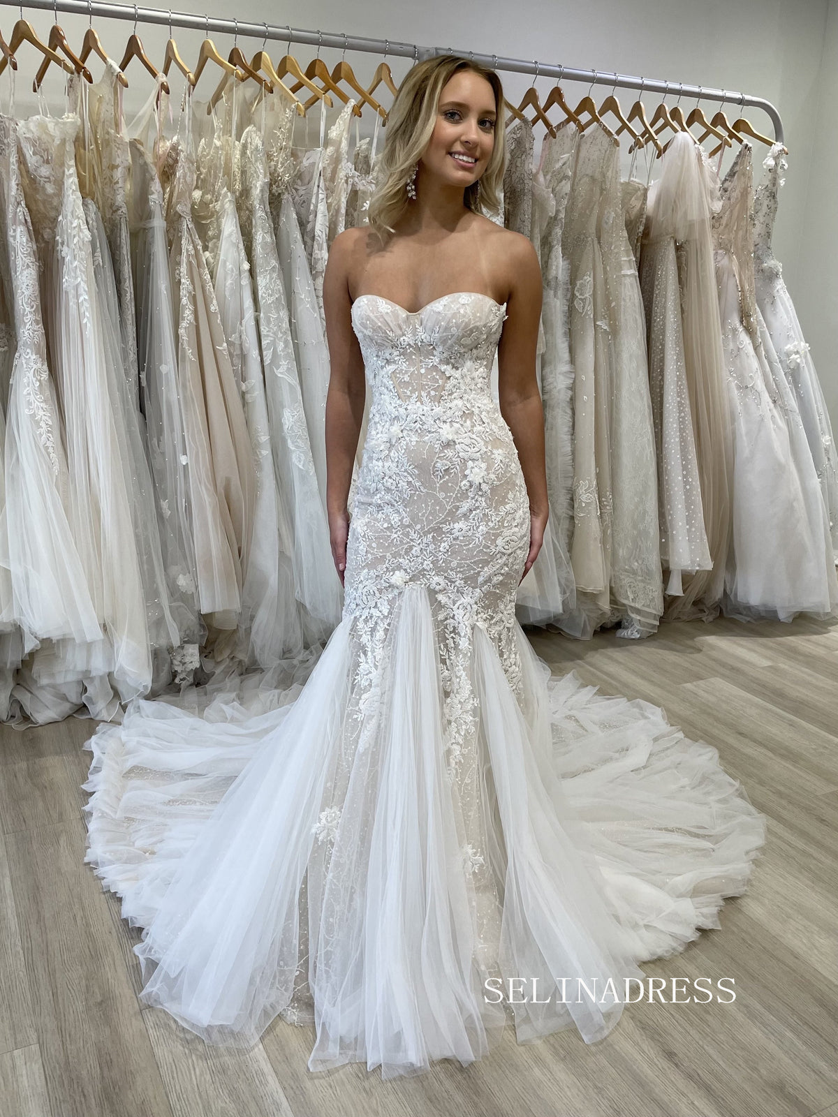 Chic Mermaid Sweetheart Rustic Beach Lace Wedding Dresses SER614|Selinadress