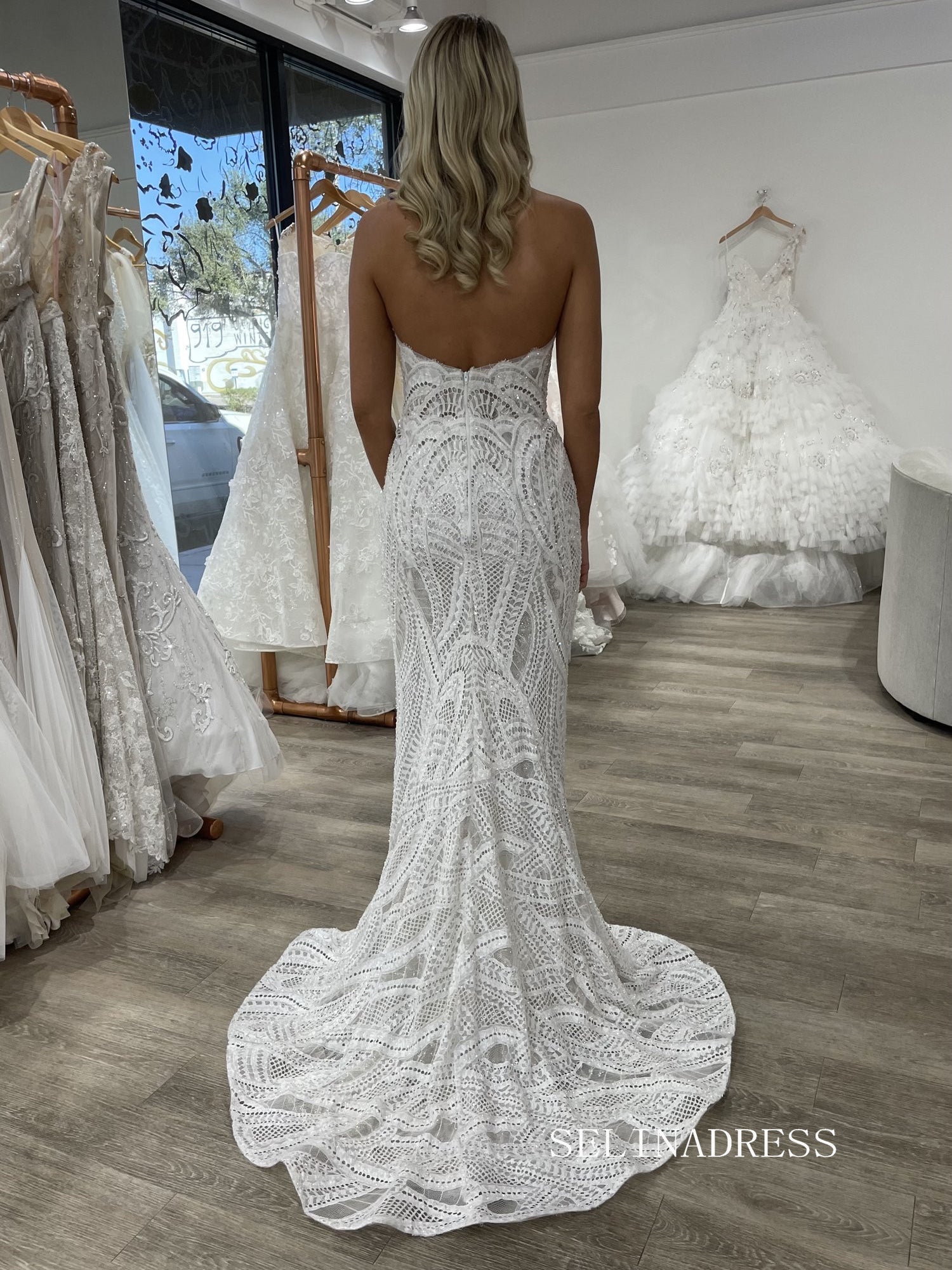 Chic Mermaid Sweetheart Rustic Bohemian Lace Wedding Dresses SER618