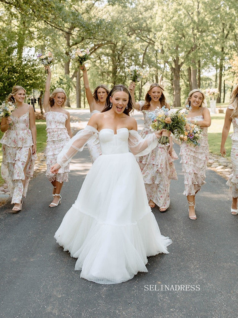 Chic Off-the-shoulder Long Sleeve Wedding Dresses Rustic White Bridal Dresses TK060|Selinadress