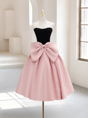 Chic Satin Sweetheart Black Pink Short Prom Dress Simple Homecoming Dress #TKL2123|Selinadress