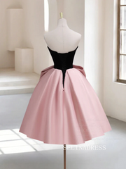 Chic Satin Sweetheart Black Pink Short Prom Dress Simple Homecoming Dress #TKL2123|Selinadress