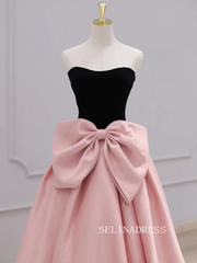 Chic Satin Sweetheart Black Pink Short Prom Dress Simple Homecoming Dress #TKL2123|Selinadress