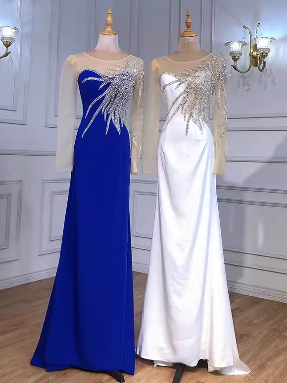 Chic A-line Off-the-shoulder Royal Blue Long Prom Dresses Elegant