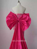 Chic Strapless Beaded Long Prom Dresses With Bow One the Back Elegant Hot Pink Evening Dress TKL3090|Selinadress