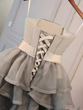 Chic Strapless Gray Short Prom Dress Organza Homecoming Dress #TKL2173|Selinadress