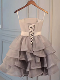 Chic Strapless Gray Short Prom Dress Organza Homecoming Dress #TKL2173|Selinadress