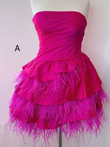 Chic Strapless Hot Pink Short Prom Dress Feather Homecoming Dress #TKL2172|Selinadress