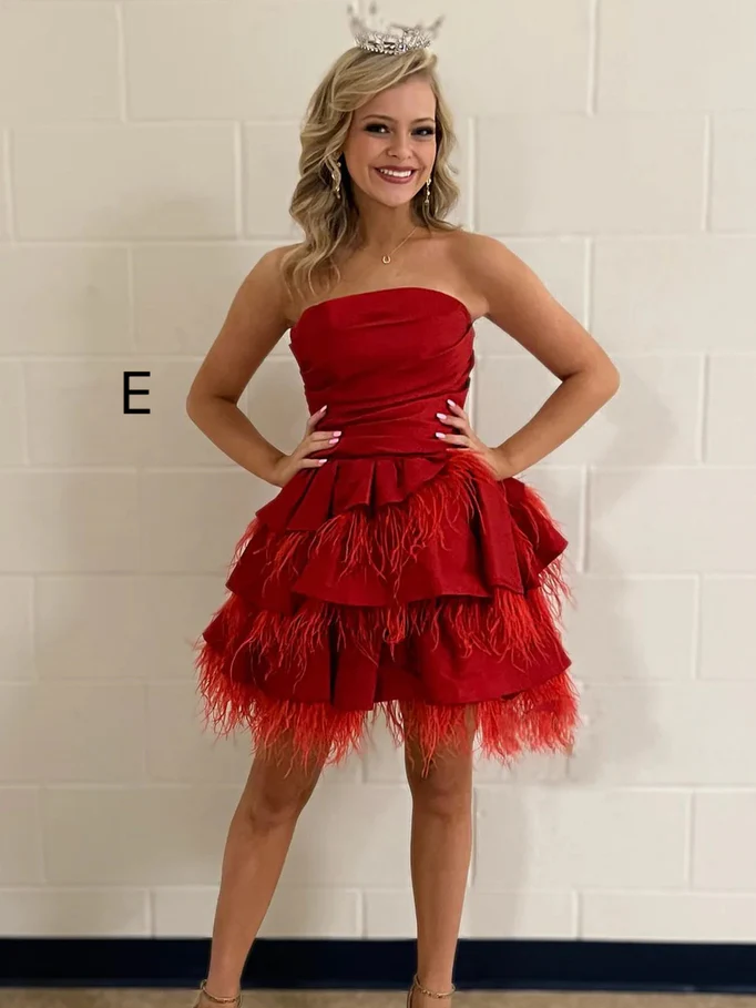 Chic Strapless Hot Pink Short Prom Dress Feather Homecoming Dress #TKL2172|Selinadress