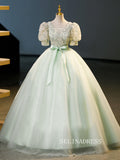 Chic V neck A-line Princess Dresses With Puff Sleeve Elegant Ball Gown Evening Gowns TKL2504