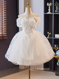 Chic White Off-the-shoulder Short Prom Dress Beaded Homecoming Dress #TKL2125|Selinadress