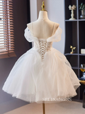 Chic White Off-the-shoulder Short Prom Dress Beaded Homecoming Dress #TKL2125|Selinadress