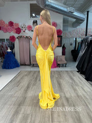 Chic Yellow Mermaid Long Prom Dresses Open BacklessEvening Dress #TKL207|Selinadress