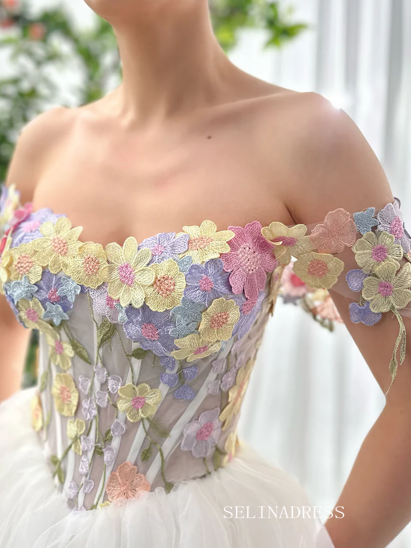 Corset 3D Floral Short Prom Dress with Removable Sleeve Off Shoulders Homecoming Dress EWR406|Selinadress