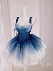 Cute A-line Ombre Blue Disney Princess Birthday Dress Pink Sweet Puffy Dress #EWR004|Selinadress