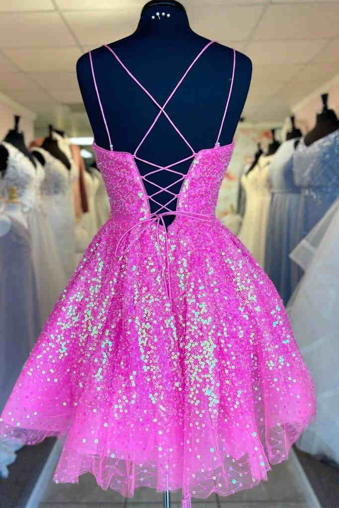 Cute Hot Pink Sequins A-Line Homecoming Dress #TKD040|Selinadress