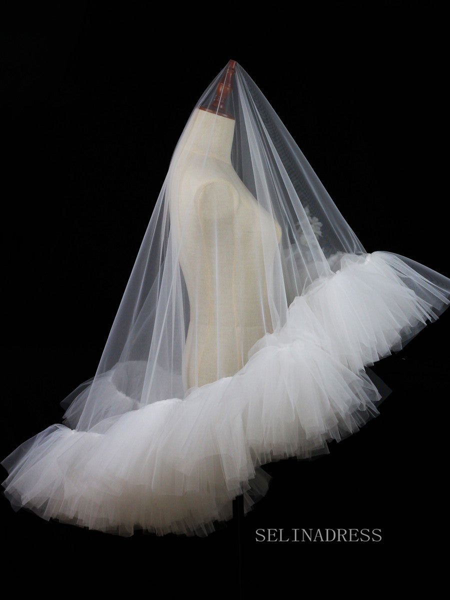 One Tier Ivory Tulle Wedding Veils ALC020|Selinadress