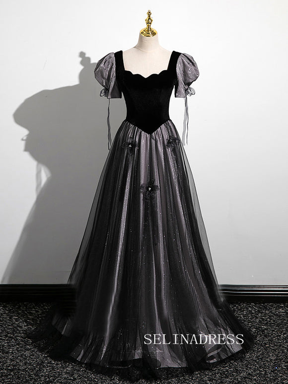 Elegant Black Ball Gown Princess Dresses Puff sleeve Evening Gowns TKL2509|Selinadress