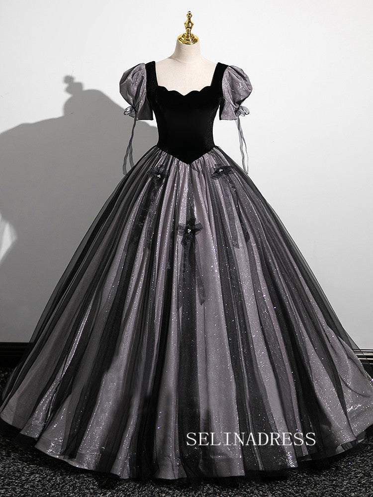 Elegant Black Ball Gown Princess Dresses Puff sleeve Evening Gowns TKL2509|Selinadress