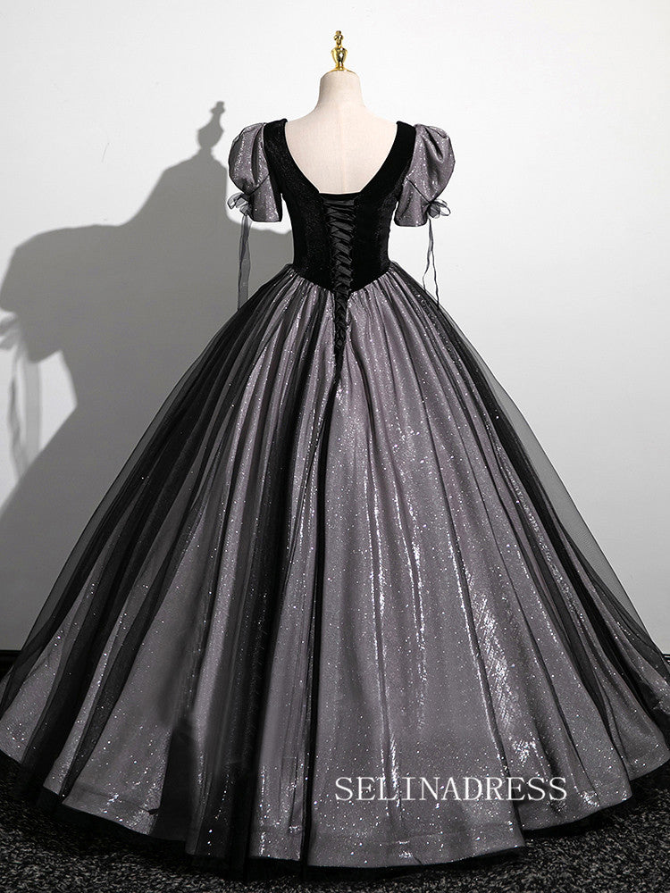 Elegant Black Ball Gown Princess Dresses Puff sleeve Evening Gowns TKL2509|Selinadress