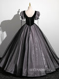 Elegant Black Ball Gown Princess Dresses Puff sleeve Evening Gowns TKL2509|Selinadress