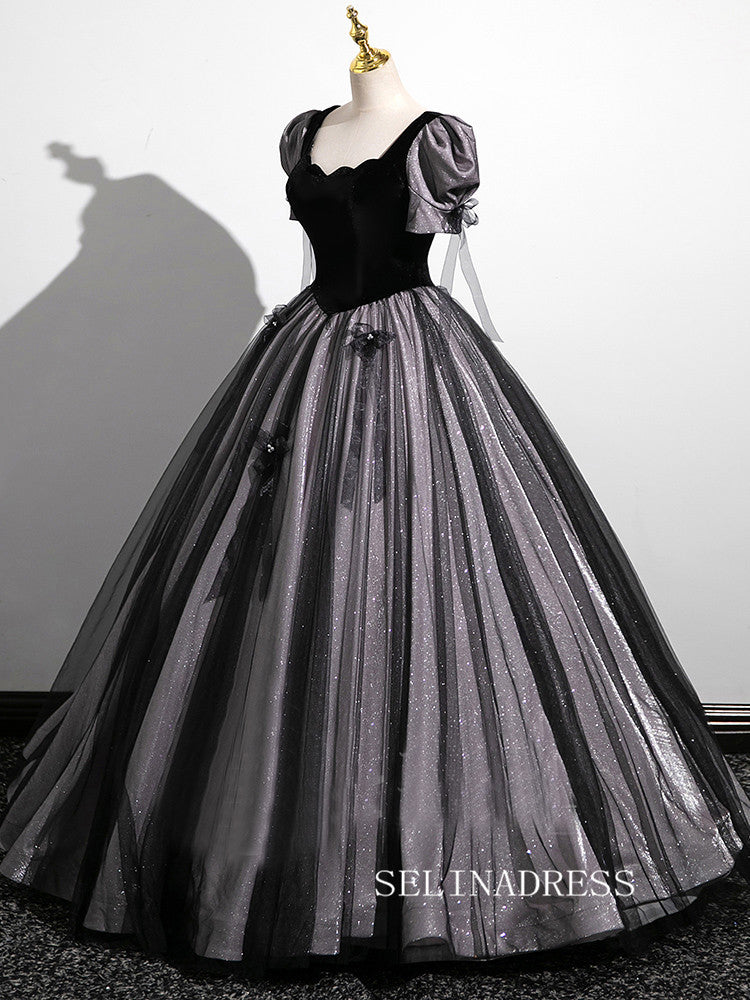 Elegant Black Ball Gown Princess Dresses Puff sleeve Evening Gowns TKL2509|Selinadress