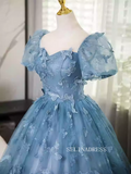 Elegant Blue Butterfly Long Prom Dress With Short Sleeve Cheap Evening Gowns TKL3026|Selinadress