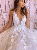 Elegant Deep V neck Applique White Wedding Dresses Rustic Wedding Gowns EWR811|Selinadress