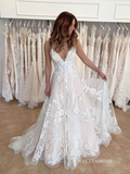 Elegant Deep V neck Rustic Lace Wedding Dresses Cheap Boho Wedding Gowns EWR812|Selinadress