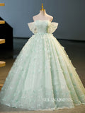 Elegant Green Ball Gown Princess Dresses Off-the-shoulder 3D Flower Evening Gowns TKL2508|Selinadress