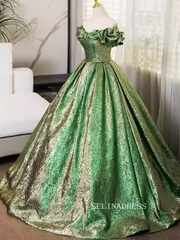 Elegant Green Off-the-shoulder Long Prom Dress Cheap Evening Gowns TKL3025|Selinadress