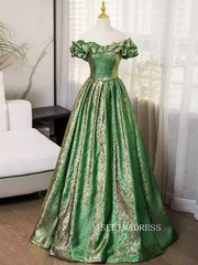 Elegant Green Off-the-shoulder Long Prom Dress Cheap Evening Gowns TKL3025|Selinadress