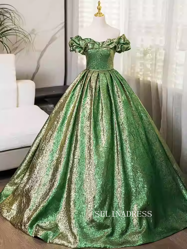 Elegant Green Off-the-shoulder Long Prom Dress Cheap Evening Gowns TKL3025|Selinadress