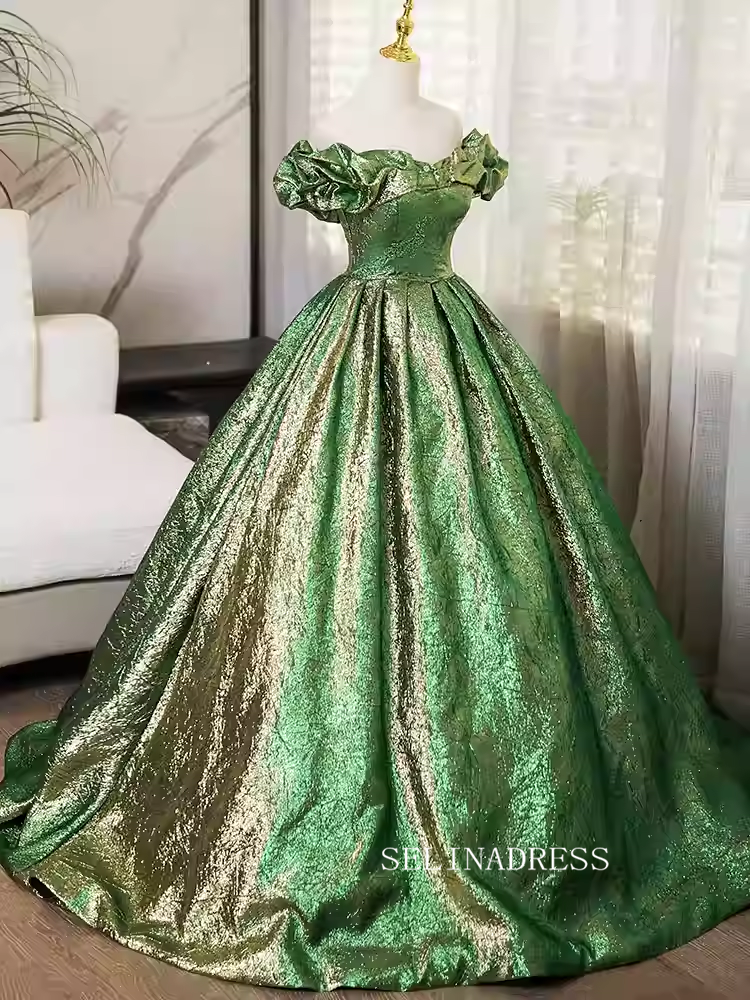 Elegant Green Off-the-shoulder Long Prom Dress Cheap Evening Gowns TKL3025|Selinadress