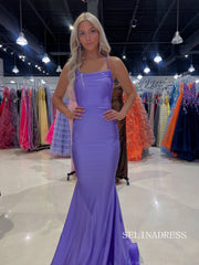 Elegant Mermaid Lavender Prom Dress With Criss-Cross Straps Black Evening Dress SER628|Selinadress