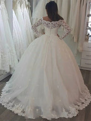 Elegant Off the Shoulder Long Sleeves Wedding Dress With Appliques Lace SED0013|Selinadress