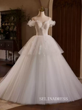 Elegant Off-the-shoulder Princess Dresses White Beautiful Evening Gowns TKL3004|Selinadress