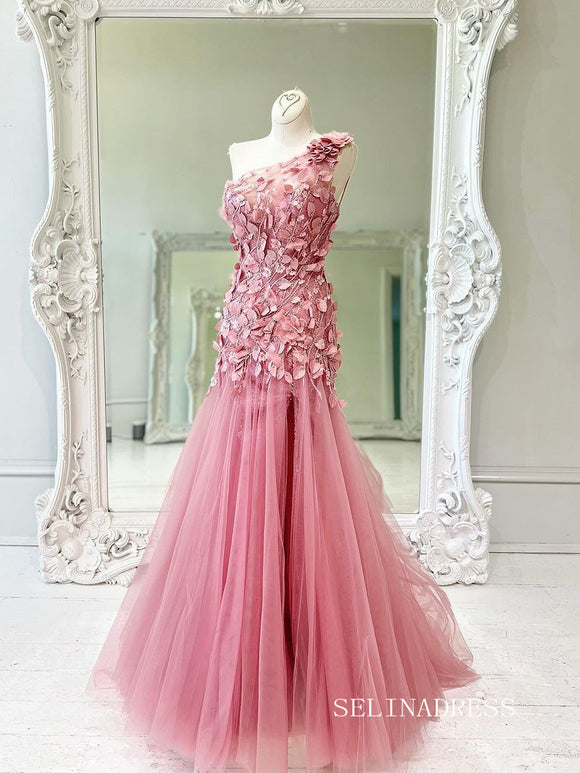 Beautiful Off-the-shoulder Pink Lace Long Prom Dress Gorgeous Floral  Evening Gowns SED014