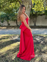 Elegant Red Strapless Long Prom Dress With Bow Mermaid Evening Dress With Slit SER636|Selinadress