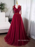 Elegant Red V neck Prom Dress Tulle Ball Gown Evening Gowns TKL3024|Selinadress