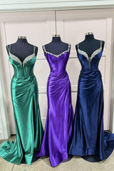 Elegant Satin Prom Dresses 2025 with Spaghetti Strap & Slit SEW800