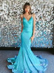 Elegant Spaghetti Straps Mermaid Long Prom Dress Cheap Evening Dress SER630|Selinadress