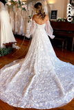 Elegant Sweetheart Floral Lace White Wedding Dresses With Detachable Sleeves Wedding Gowns EWR808|Selinadress